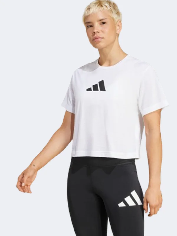 Adidas Essentials Big Logo Women Training T-Shirt White-- Welt Pockets Slit Pockets