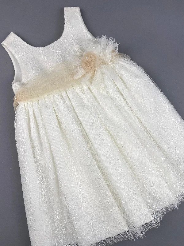 Dress 62 Girls Baptismal Christening Dress with sequence French lace , matching Bolero and Hat. Made in Greece exclusively for Rosies Collections. Shift Classic Vintage