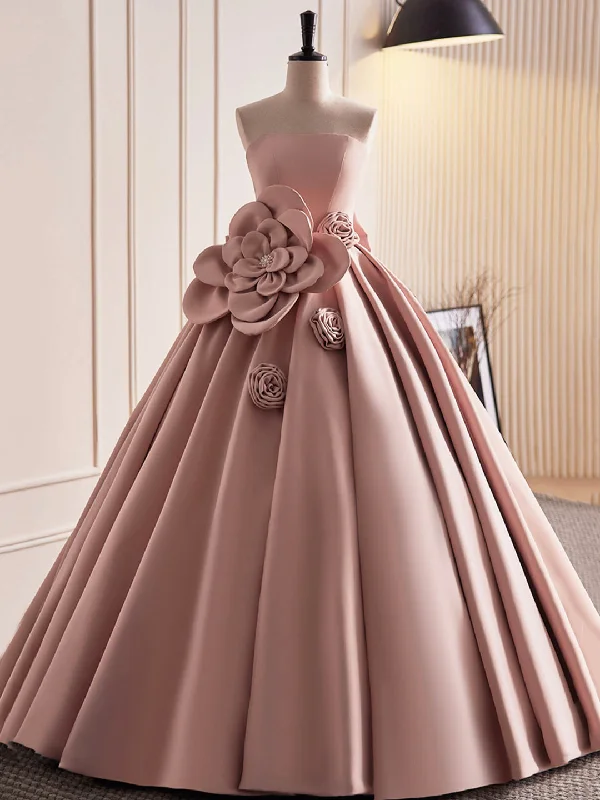 Pink Strapless Satin Long Prom Dress, Beautiful A-Line Evening Dress Tunics Trousers formal