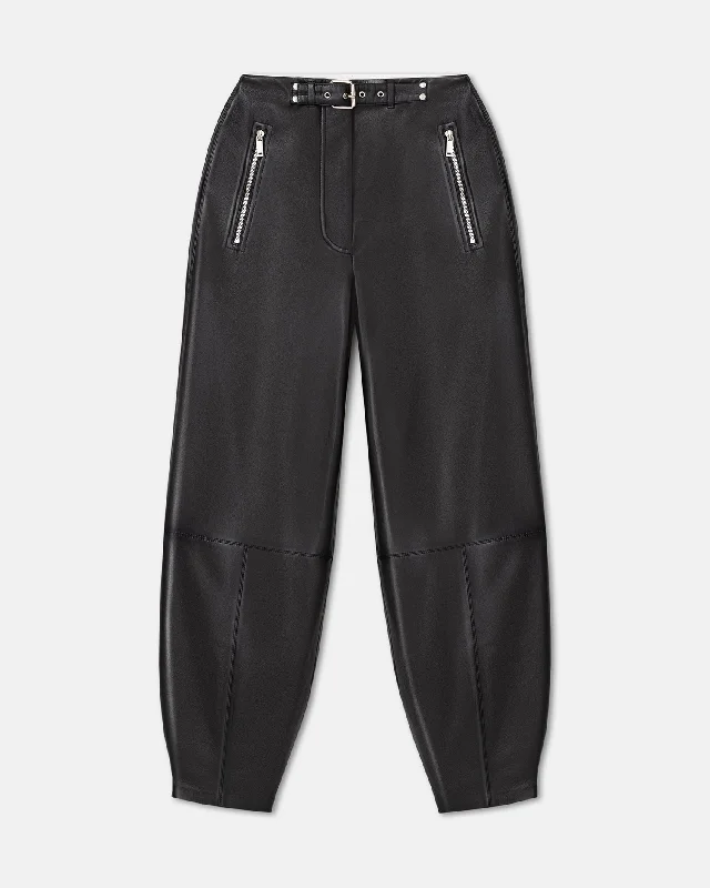 Jozefa - Regenerated Leather Biker Pants - Black Classic Pleated Pants