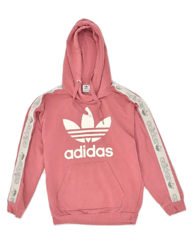 ADIDAS Womens Oversized Graphic Hoodie Jumper UK 4 XS Pink Cotton Hoodie with Thumb Holes Functional Cozy