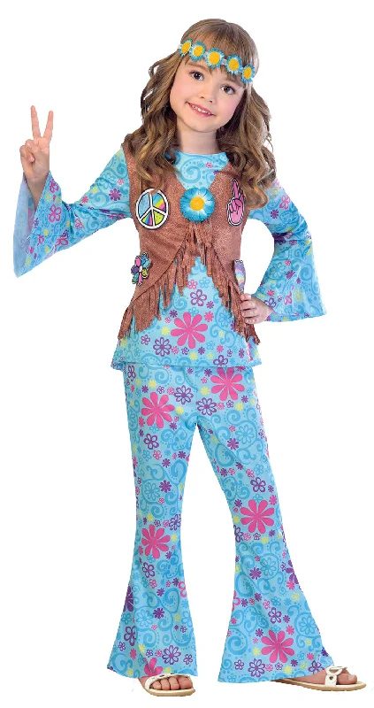 Girls Flower Power Hippie 1960s 1970s Fancy Dress Costume Off-the-shoulder Chic Trendy