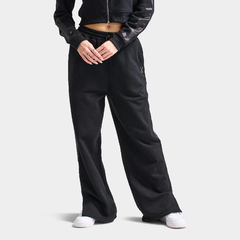 Playboy Script Wide Leg Track Pants / Black High-Waist Jeans
