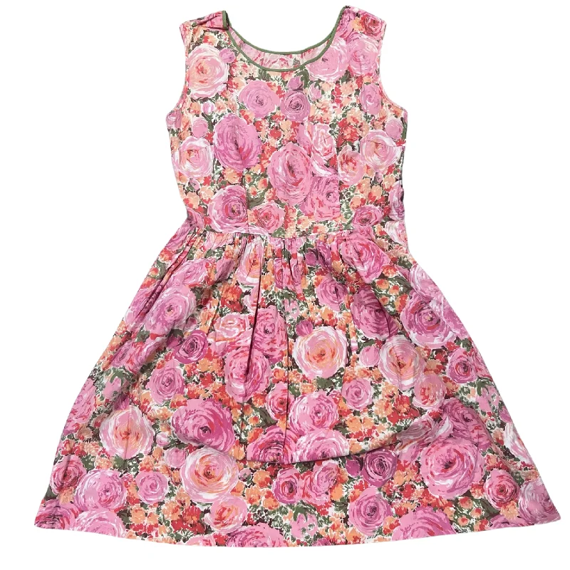 Vintage Handmade Floral Rose Dress (M) Square Neckline Feminine