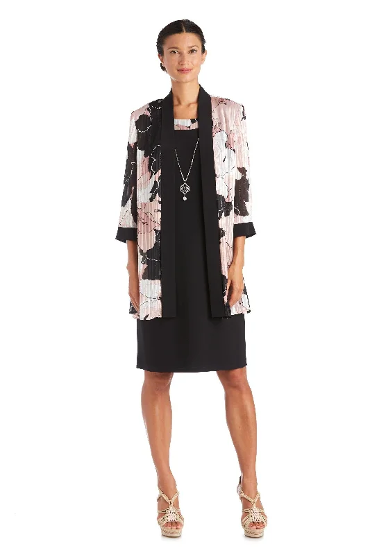 R&M Richards 7139 Two Piece Print Jacket Short Dress Zippered Front Buttoned Front Snap Front