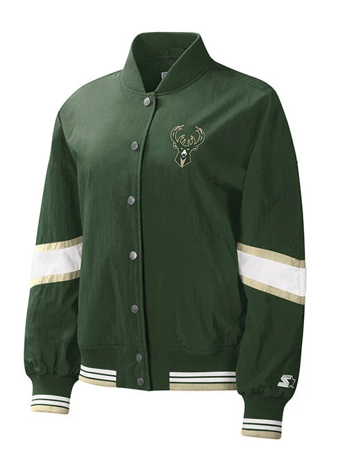 Women's Starter Crinkle Pinnacle Milwaukee Bucks Jacket Insulated Jacket Fitted Jacket Loose Jacket