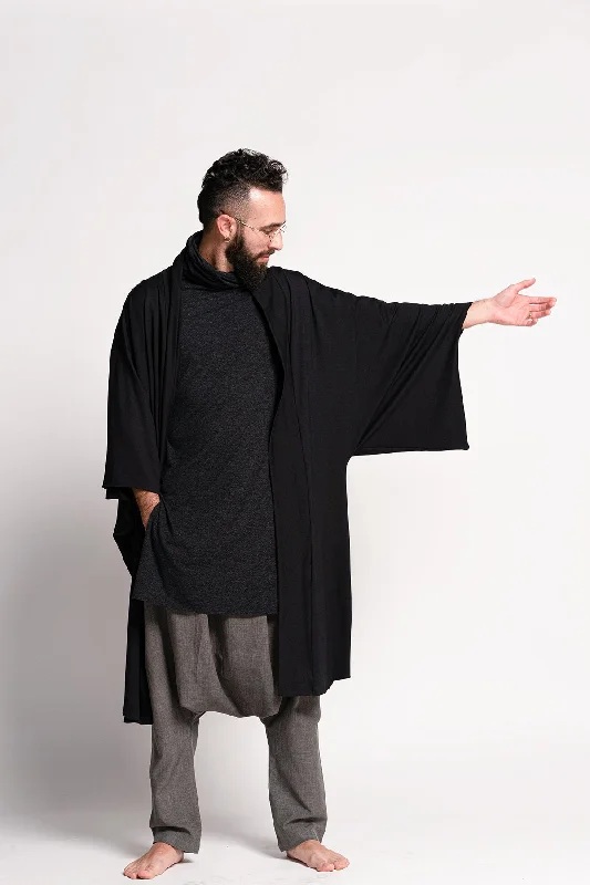 Black Haori Kimono Jacket for Men Bomber Jacket Anorak Windbreaker